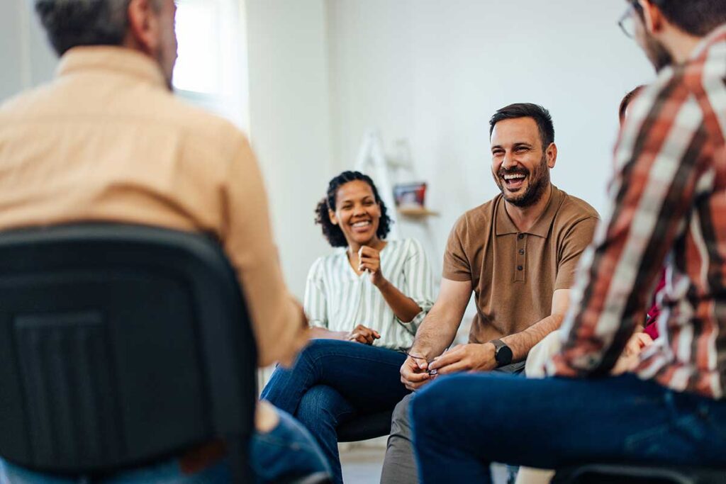 a group of people laughing